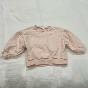 Zara kids, puff sleeve sweatshirt with neon flower details, size 9-12mons 🌸